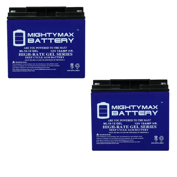 Mighty Max Battery 12V 18AH GEL Battery for Jump n Carry JNC660 JNCAIR JNC 660 - 2 Pack ML18-12GELMP2393